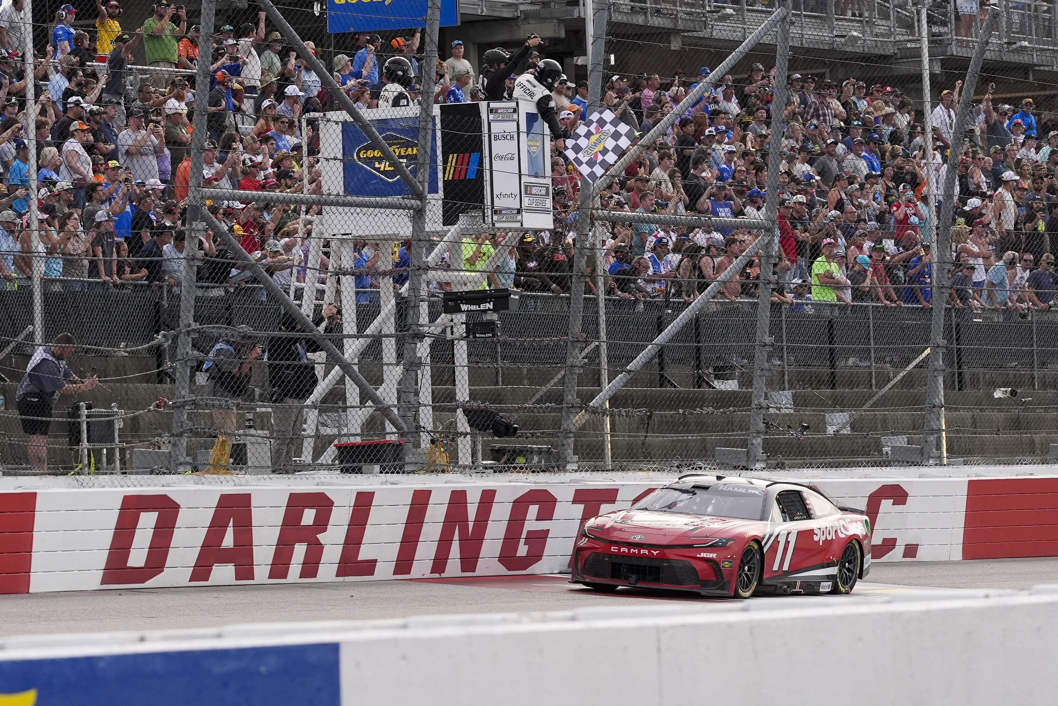 Denny Hamlin took the checkered flag in the 2025 Goodyear 400 - Source: Imagn
